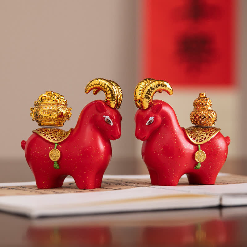 Buddha Stones Gobelet décoratif en résine représentant une chèvre et un mouton du zodiaque, symbole de prospérité. Décoration mignonne pour bureau. - image 0
