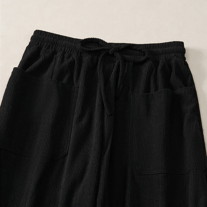 Buddha Stones Pantalon harem uni court à cordon de serrage, style automne-hiver, avec poches - image 10