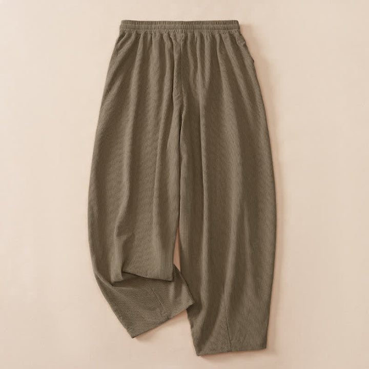 Buddha Stones Pantalon harem uni court à cordon de serrage, style automne-hiver, avec poches - image 16