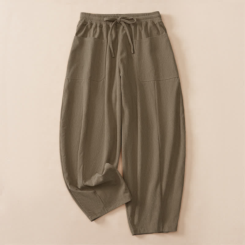 Buddha Stones Pantalon harem uni court à cordon de serrage, style automne-hiver, avec poches - Kaki foncé - US14, UK/AU18, EU46 (2XL) - image 15
