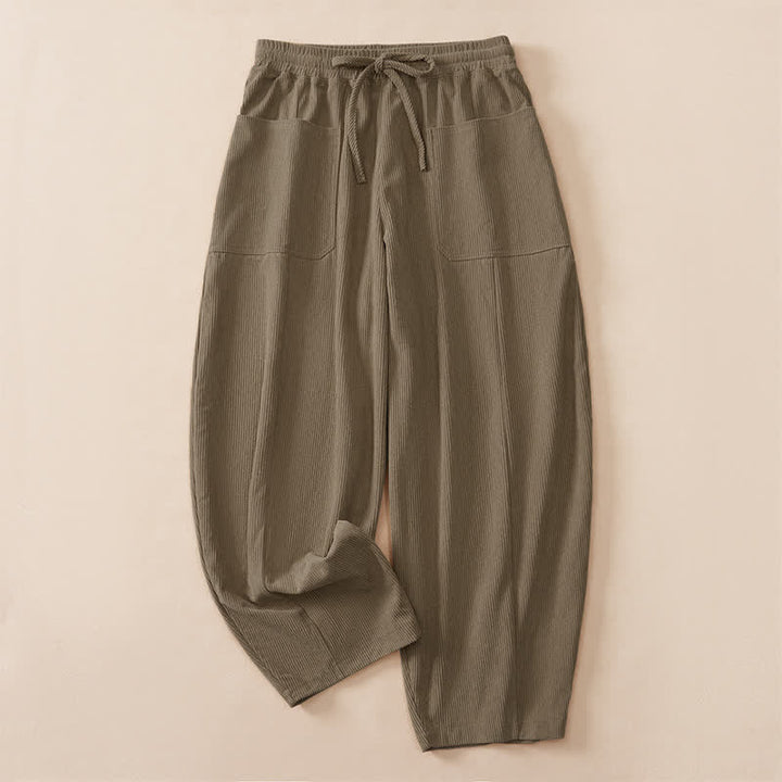 Buddha Stones Pantalon harem uni court à cordon de serrage, style automne-hiver, avec poches - Kaki foncé - US14, UK/AU18, EU46 (2XL) - image 15
