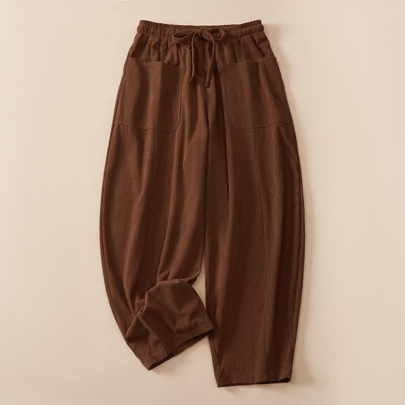 Buddha Stones Pantalon harem uni court à cordon de serrage, style automne-hiver, avec poches - Terre de sienne - US14, UK/AU18, EU46 (2XL) - image 0