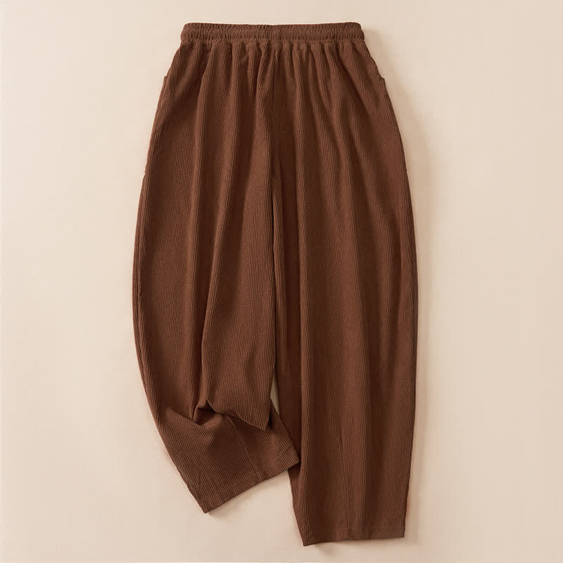Buddha Stones Pantalon harem uni court à cordon de serrage, style automne-hiver, avec poches - image 1