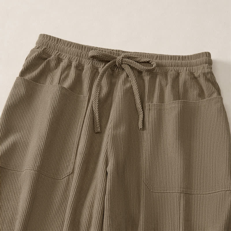 Buddha Stones Pantalon harem uni court à cordon de serrage, style automne-hiver, avec poches - image 18