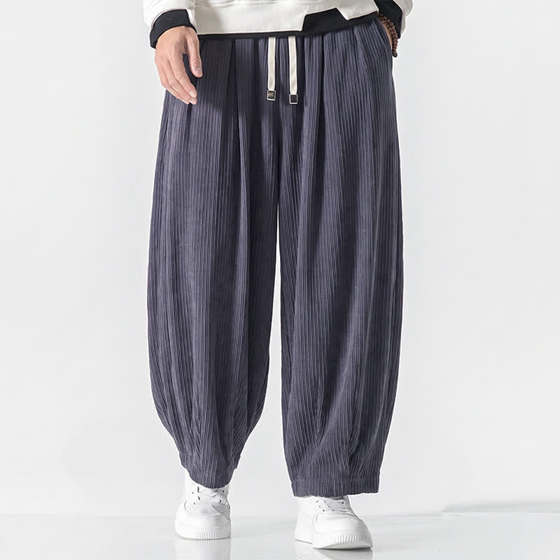 Buddha Stones Pantalon harem homme en velours côtelé, style vintage décontracté automne-hiver, avec cordon de serrage et poches. - image 1