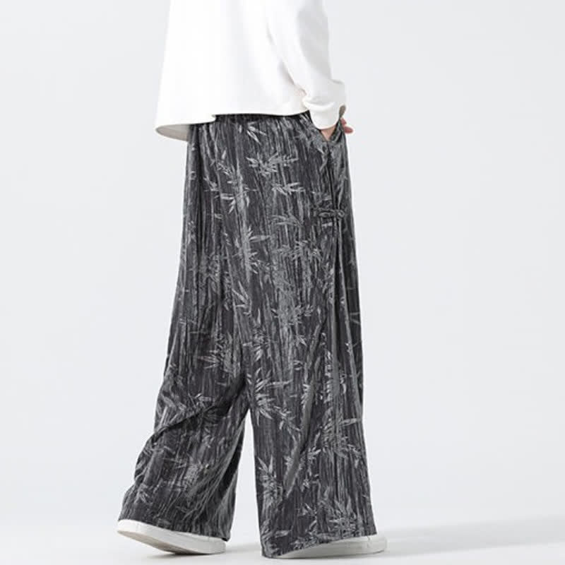 Buddha Stones Pantalon long décontracté style bohème automne-hiver, cordon de serrage, motif bambou abstrait, jambes droites, poches, pour homme - image 1