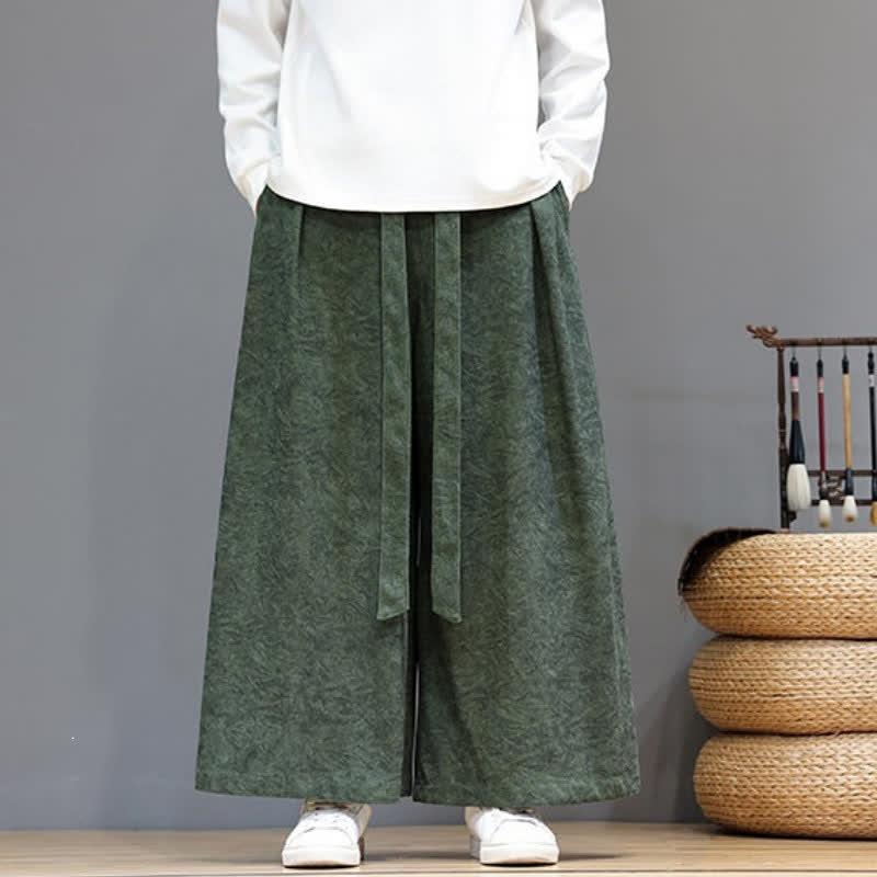 Buddha Stones Pantalon d'automne-hiver décontracté en velours côtelé, coupe ample, style vintage texturé, cordon de serrage à la cheville, avec poches. - image 1