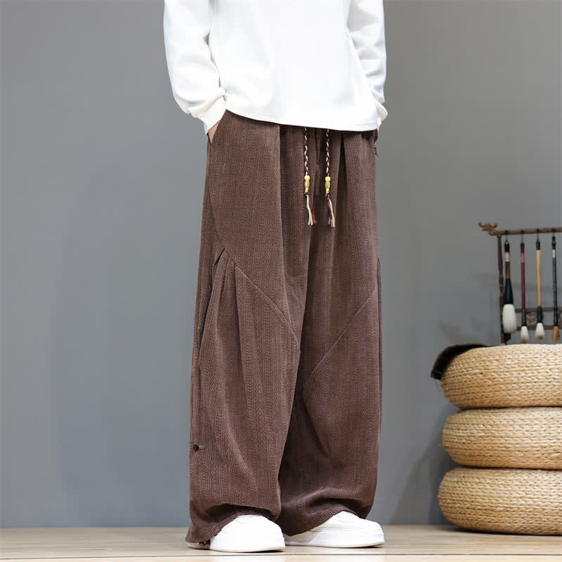 Buddha Stones Pantalon long bohème décontracté automne-hiver à cordon de serrage, en velours côtelé, style sarouel, avec poches - image 1