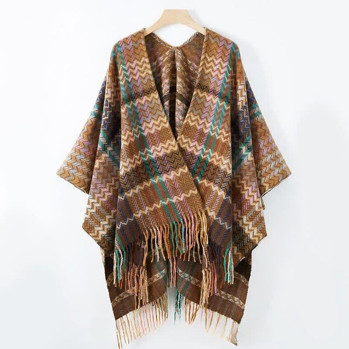 Buddha Stones Châle pour femme à rayures ondulées style bohème automne-hiver et pompons - image 17