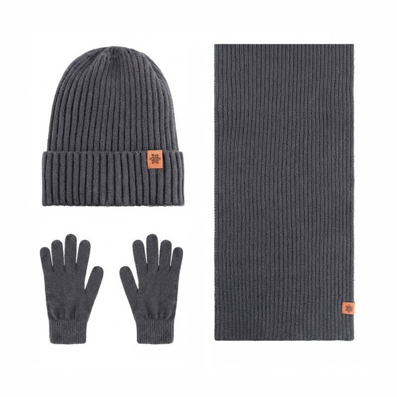 Buddha Stones Ensemble cadeau 3 pièces en maille côtelée pour homme : écharpe, bonnet et gants assortis. - Lot de 3 côtelés gris foncé - image 5