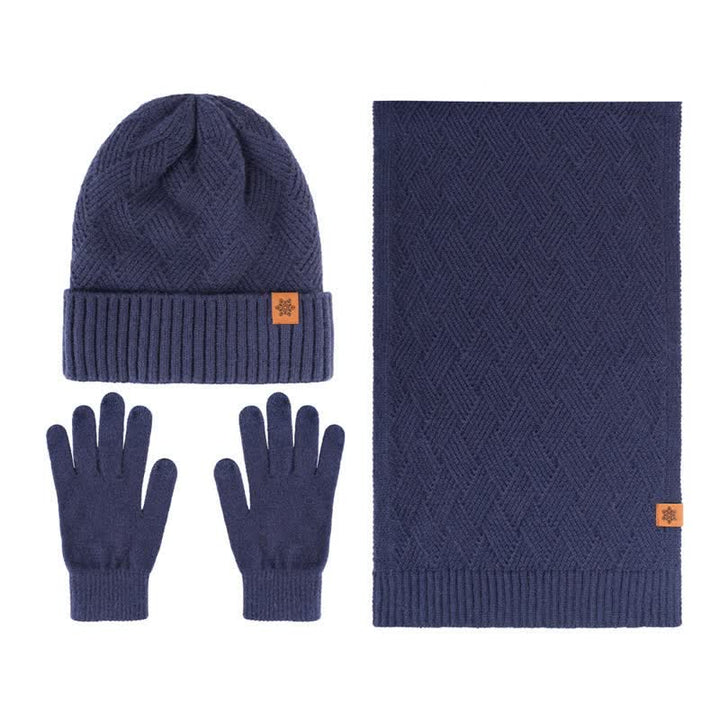 Buddha Stones Ensemble cadeau 3 pièces en maille côtelée pour homme : écharpe, bonnet et gants assortis. - Lot de 3 pièces à motif losanges bleu marine - image 18