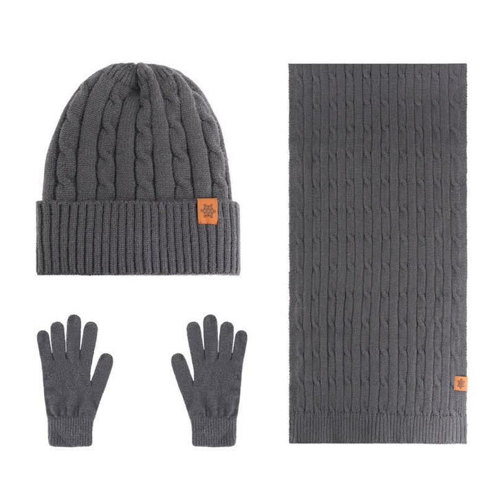 Buddha Stones Ensemble cadeau 3 pièces en maille côtelée pour homme : écharpe, bonnet et gants assortis. - Lot de 3 torsadées gris foncé - image 20