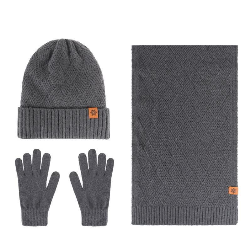 Buddha Stones Ensemble cadeau 3 pièces en maille côtelée pour homme : écharpe, bonnet et gants assortis. - Lot de 3 losanges gris foncé - image 16