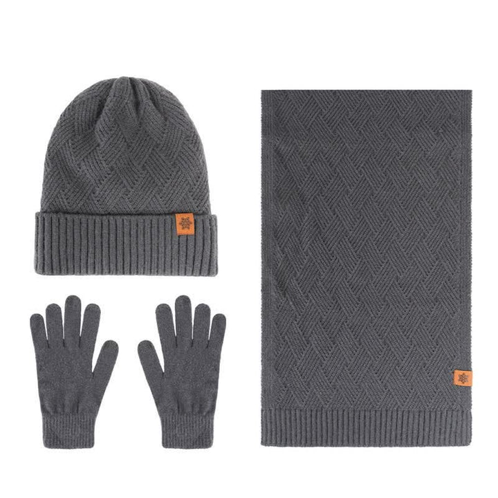 Buddha Stones Ensemble cadeau 3 pièces en maille côtelée pour homme : écharpe, bonnet et gants assortis. - Lot de 3 losanges gris foncé - image 16