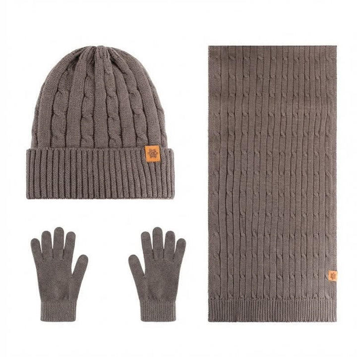 Buddha Stones Ensemble cadeau 3 pièces en maille côtelée pour homme : écharpe, bonnet et gants assortis. - Lot de 3 torsadées marron - image 21