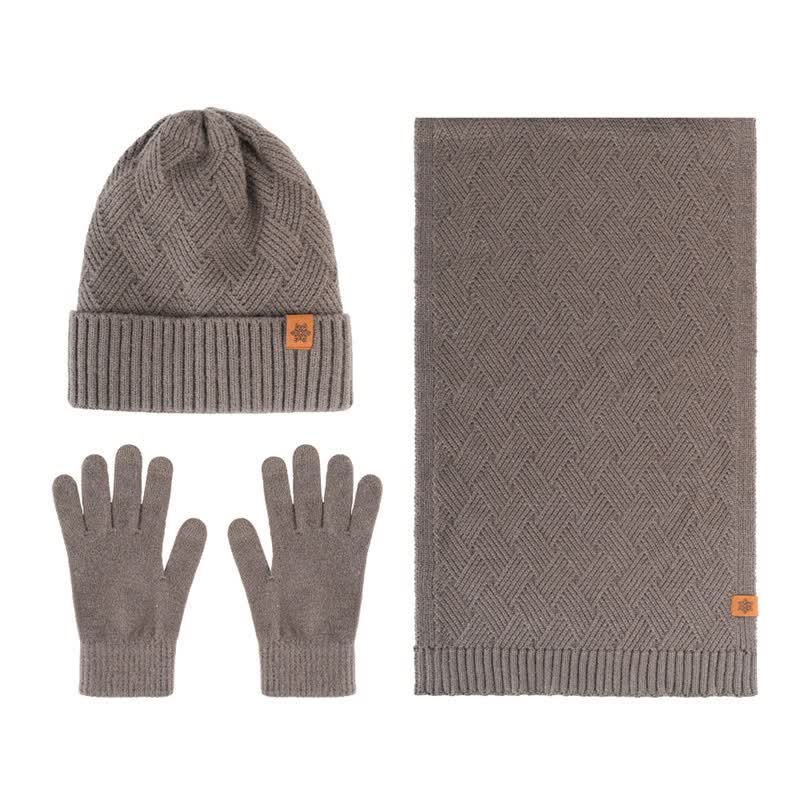Buddha Stones Ensemble cadeau 3 pièces en maille côtelée pour homme : écharpe, bonnet et gants assortis. - Lot de 3 losanges marron - image 17