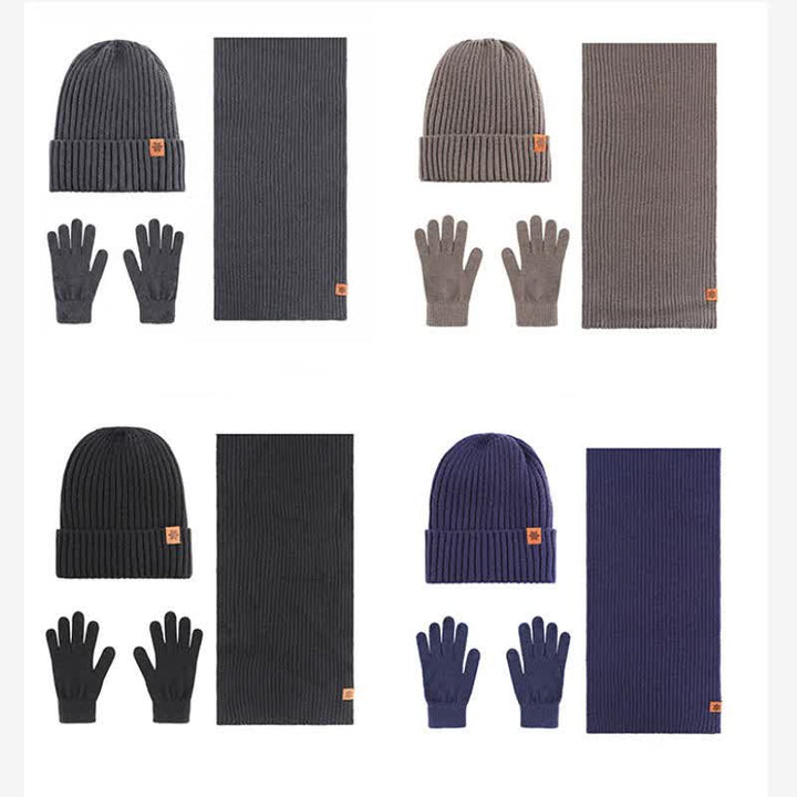Buddha Stones Ensemble cadeau 3 pièces en maille côtelée pour homme : écharpe, bonnet et gants assortis. - image 14