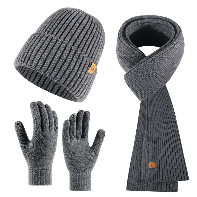 Buddha Stones Ensemble cadeau 3 pièces en maille côtelée pour homme : écharpe, bonnet et gants assortis. - image 6