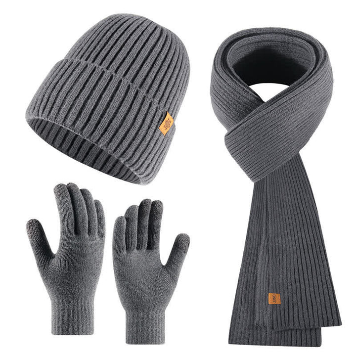 Buddha Stones Ensemble cadeau 3 pièces en maille côtelée pour homme : écharpe, bonnet et gants assortis. - image 6