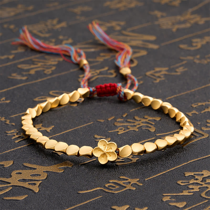 Buddha Stones Bracelet tibétain en perles de cuivre, motif fleurs de pêcher, cordon coloré - 7,9 pouces (20 cm) - image 0
