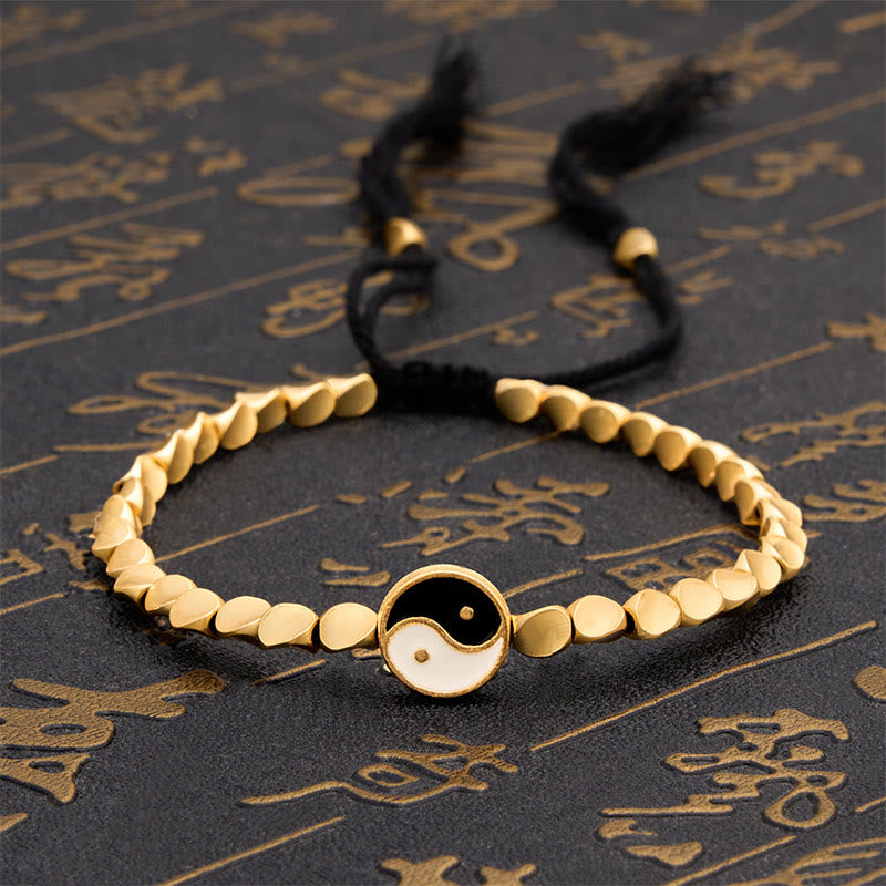 Buddha Stones Bracelet d'équilibre en perles de cuivre Yin Yang tibétaines et cordon noir - 7,9 pouces (20 cm) - image 0