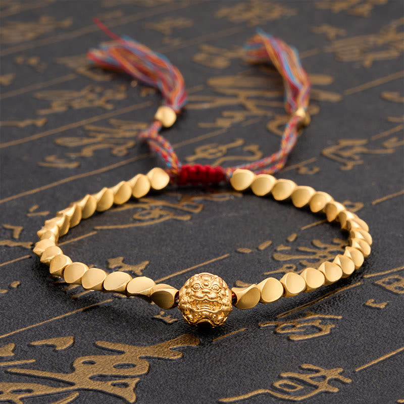 Buddha Stones Bracelet tibétain en perles de cuivre Pi Xiu, symbole de richesse, avec cordon coloré - 7,9 pouces (20 cm) - image 0