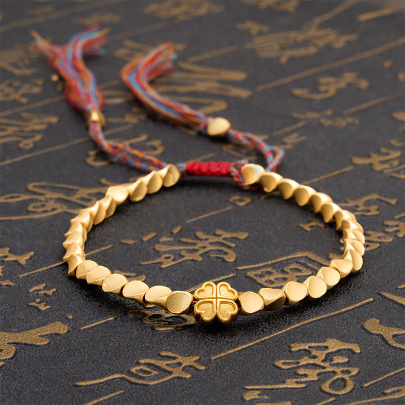 Buddha Stones Bracelet tibétain en perles de cuivre colorées avec trèfle à quatre feuilles et cordon porte-bonheur - 7,9 pouces (20 cm) - image 0