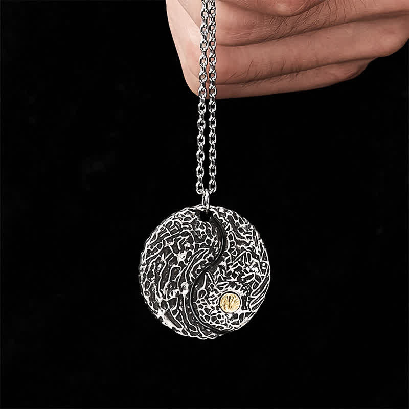 Buddha Stones Collier pendentif rond gravé Yin Yang Balance en cuivre - image 1