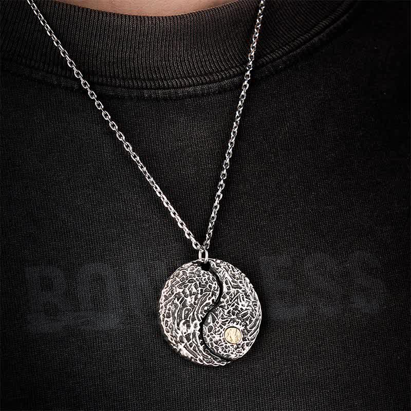 Buddha Stones Collier pendentif rond gravé Yin Yang Balance en cuivre - image 7
