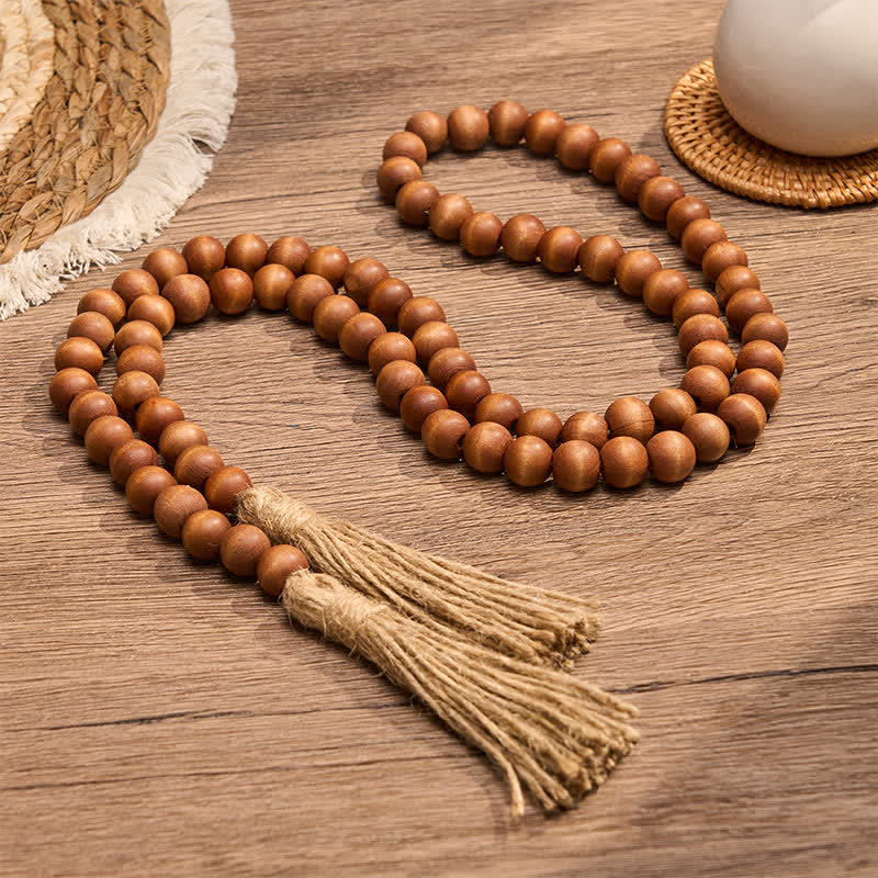 Buddha Stones Guirlande décorative à pompons et perles marron style ferme, pour un mode de vie conscient - image 1