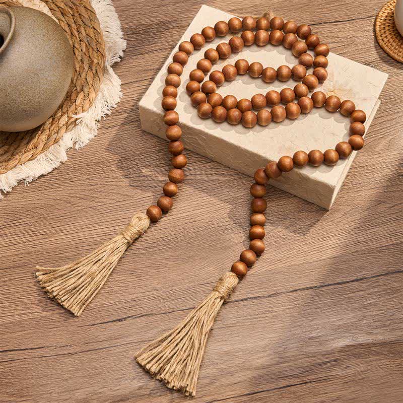 Buddha Stones Guirlande décorative à pompons et perles marron style ferme, pour un mode de vie conscient - image 3