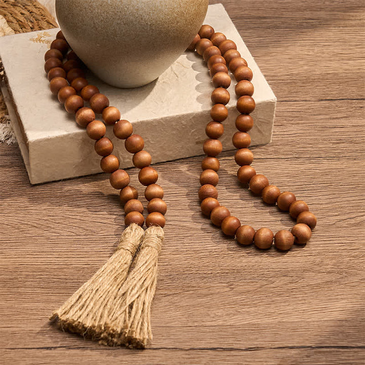 Buddha Stones Guirlande décorative à pompons et perles marron style ferme, pour un mode de vie conscient - image 4