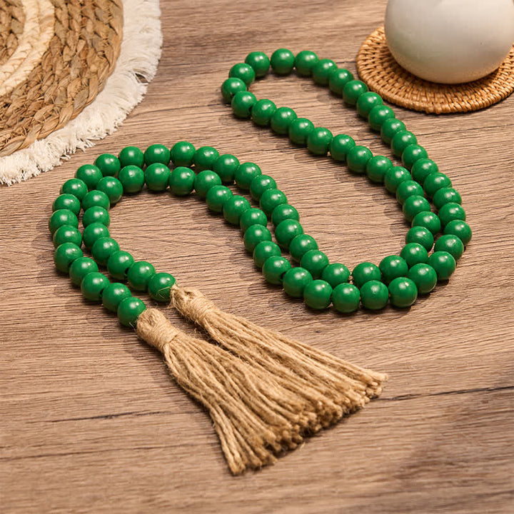 Buddha Stones Pompon en perles de bois vert vieilli, style ferme, décoration pour un mode de vie conscient - image 3