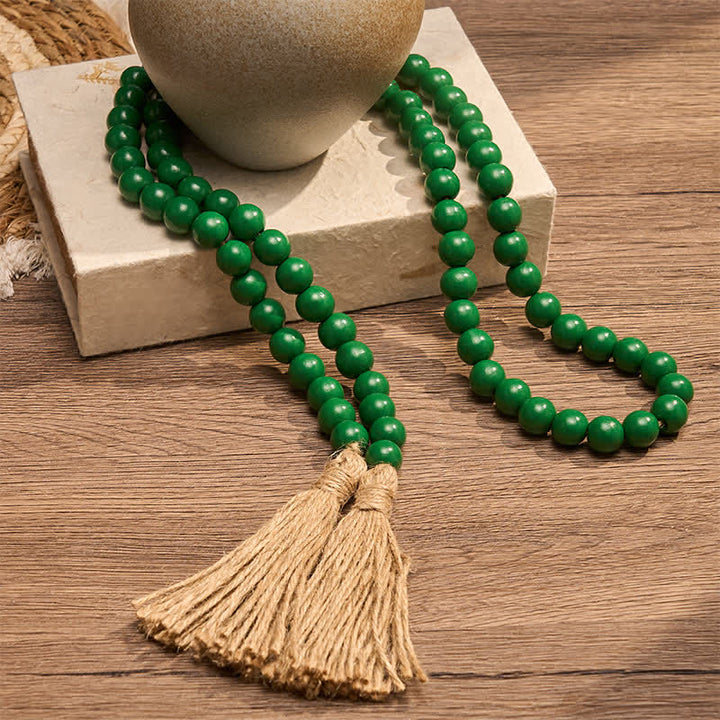 Buddha Stones Pompon en perles de bois vert vieilli, style ferme, décoration pour un mode de vie conscient - image 5