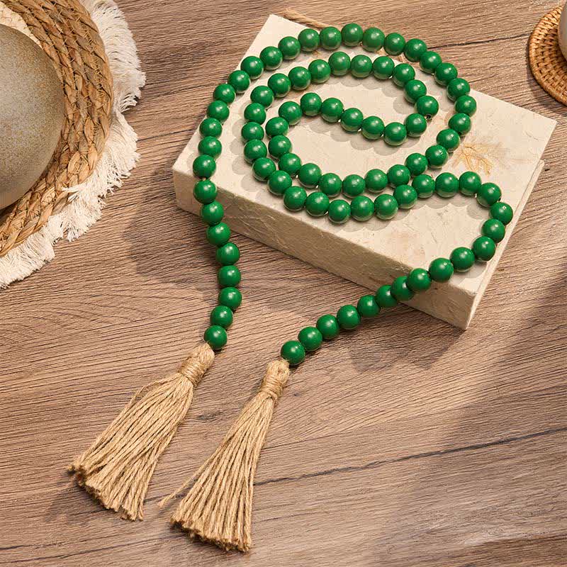 Buddha Stones Pompon en perles de bois vert vieilli, style ferme, décoration pour un mode de vie conscient - image 1