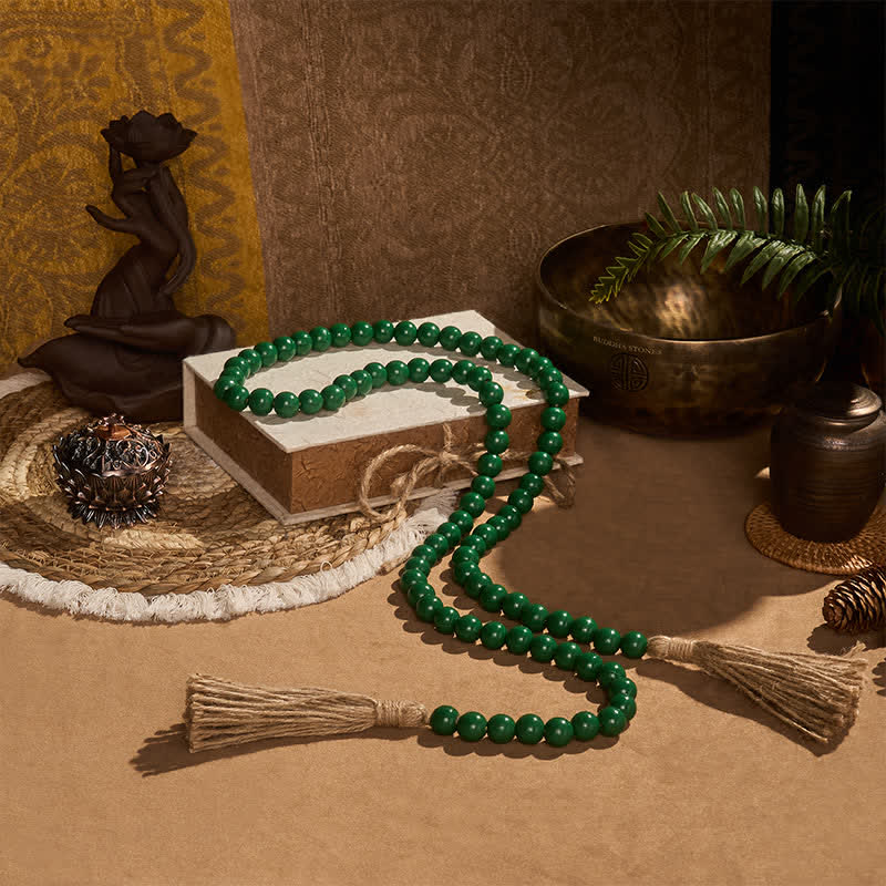 Buddha Stones Pompon en perles de bois vert vieilli, style ferme, décoration pour un mode de vie conscient - image 2