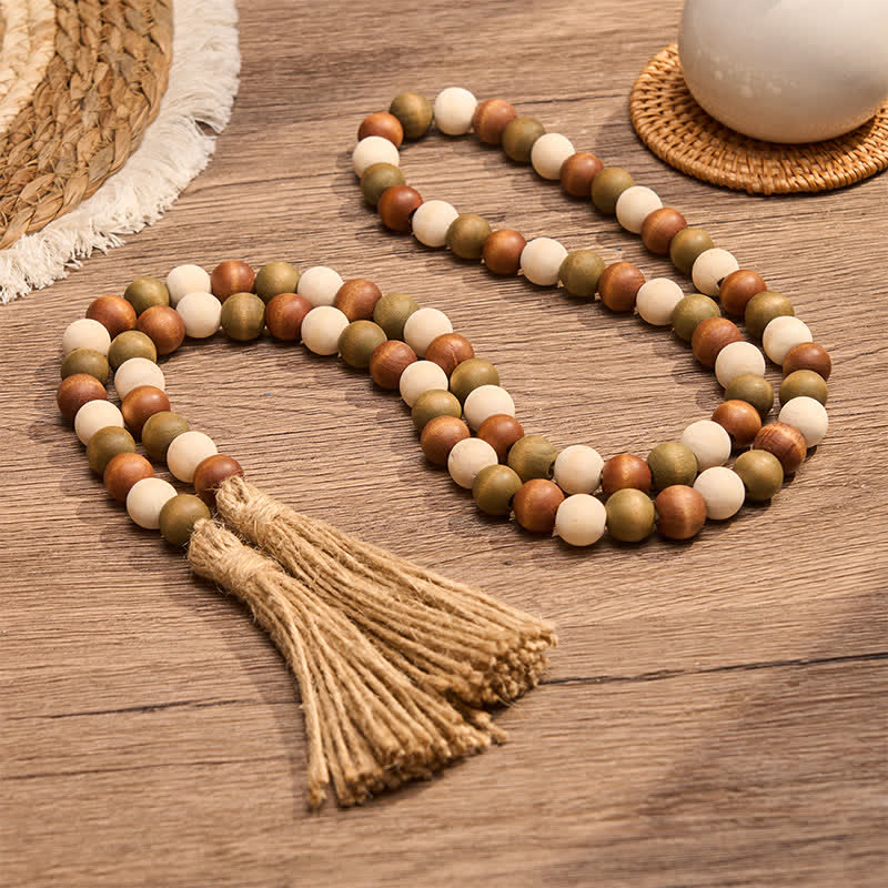 Buddha Stones Guirlande de pompons en perles de bois superposées, style ferme, décoration pour un mode de vie conscient - image 12