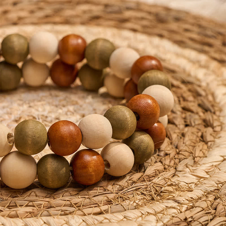 Buddha Stones Guirlande de pompons en perles de bois superposées, style ferme, décoration pour un mode de vie conscient - image 15