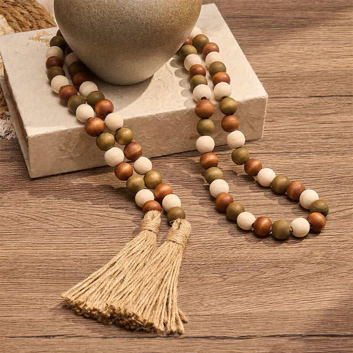 Buddha Stones Guirlande de pompons en perles de bois superposées, style ferme, décoration pour un mode de vie conscient - image 13