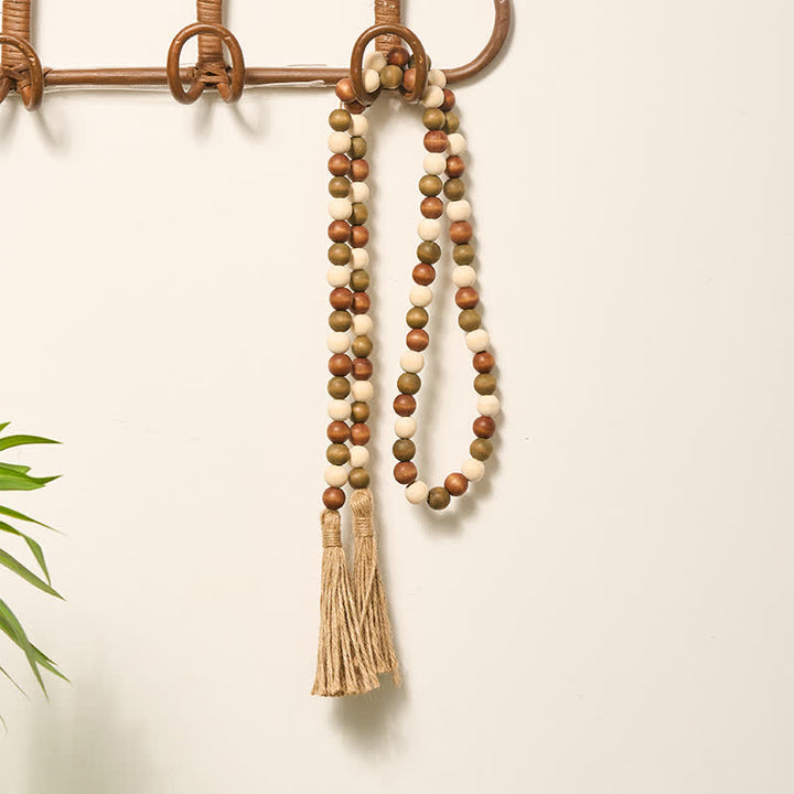 Buddha Stones Guirlande de pompons en perles de bois superposées, style ferme, décoration pour un mode de vie conscient - image 14