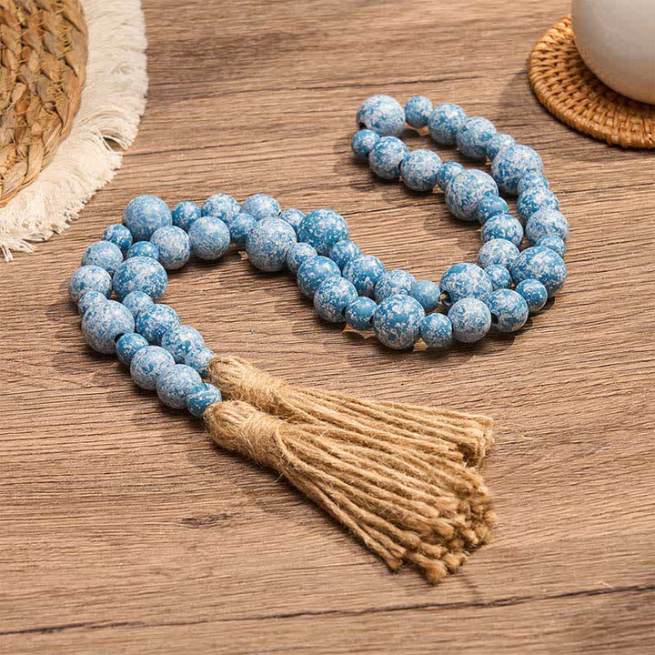 Buddha Stones Décoration suspendue rustique en perles de bois à double pompon pour un mode de vie conscient - image 18