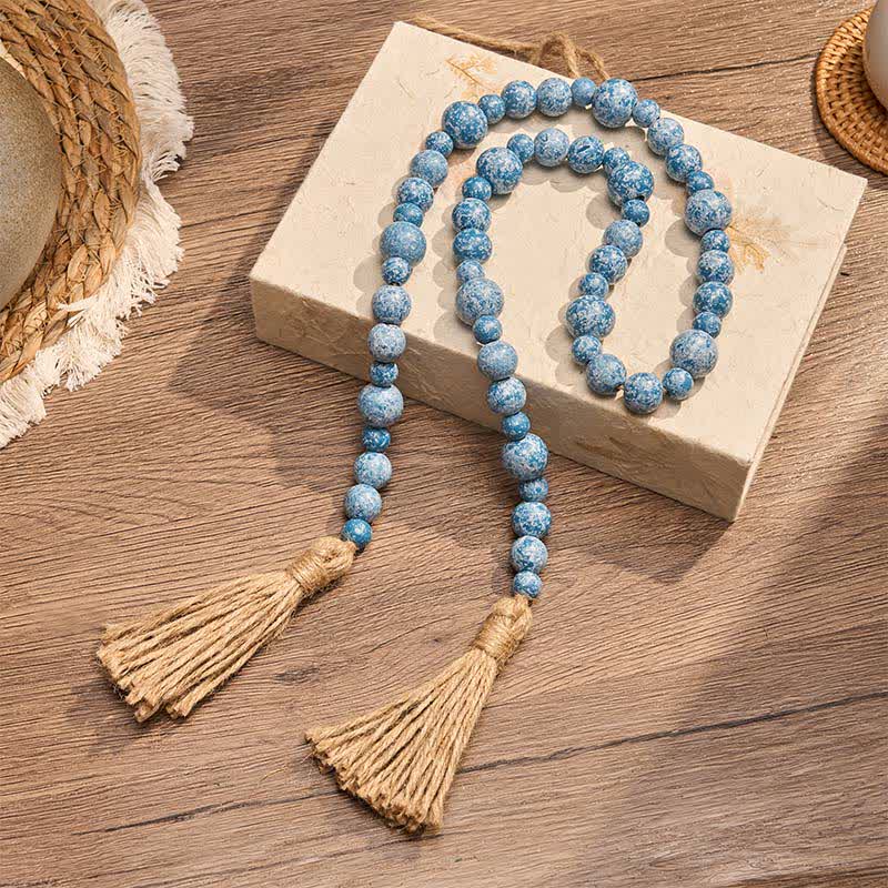 Buddha Stones Décoration suspendue rustique en perles de bois à double pompon pour un mode de vie conscient - image 17