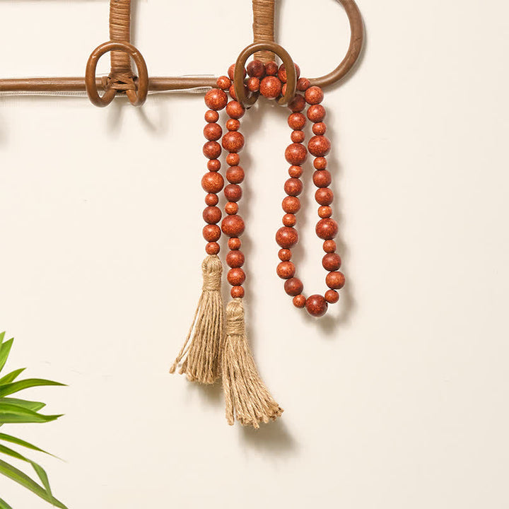 Buddha Stones Décoration suspendue rustique en perles de bois à double pompon pour un mode de vie conscient - image 14