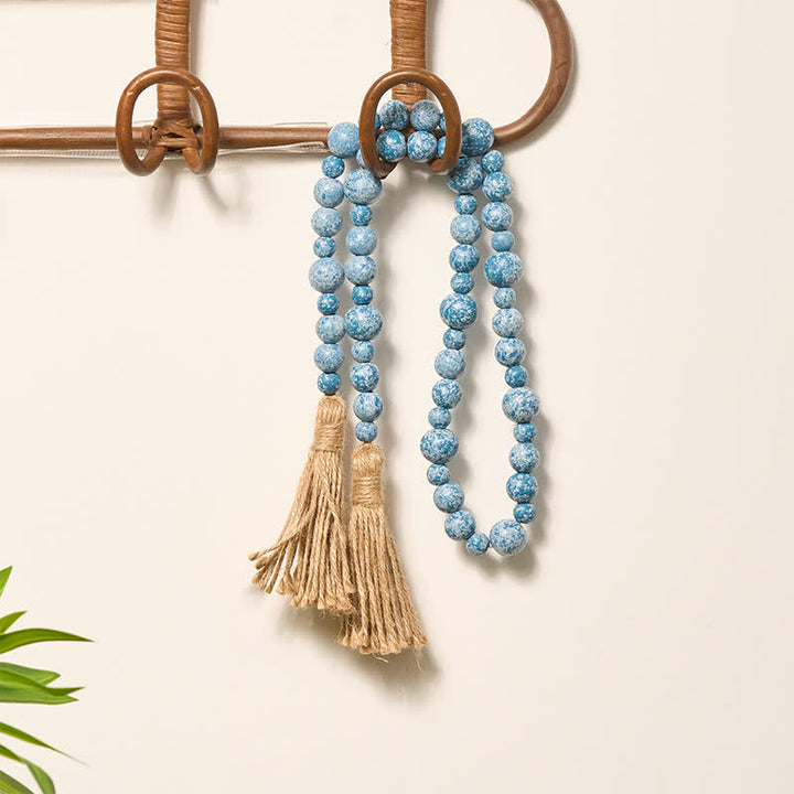 Buddha Stones Décoration suspendue rustique en perles de bois à double pompon pour un mode de vie conscient - image 22