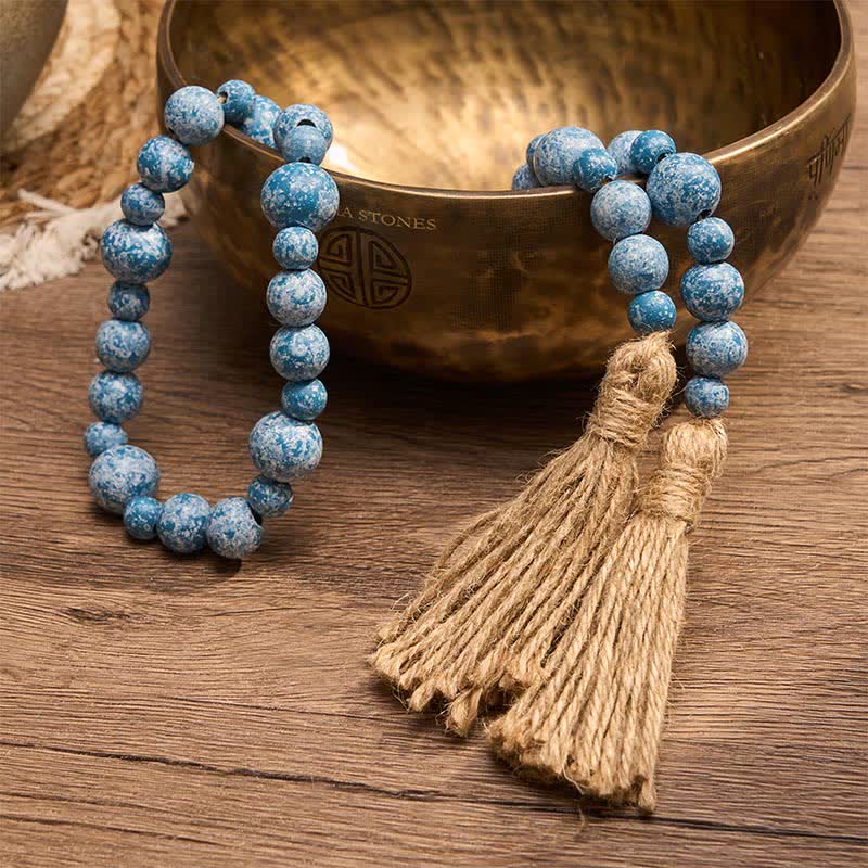 Buddha Stones Décoration suspendue rustique en perles de bois à double pompon pour un mode de vie conscient - image 21