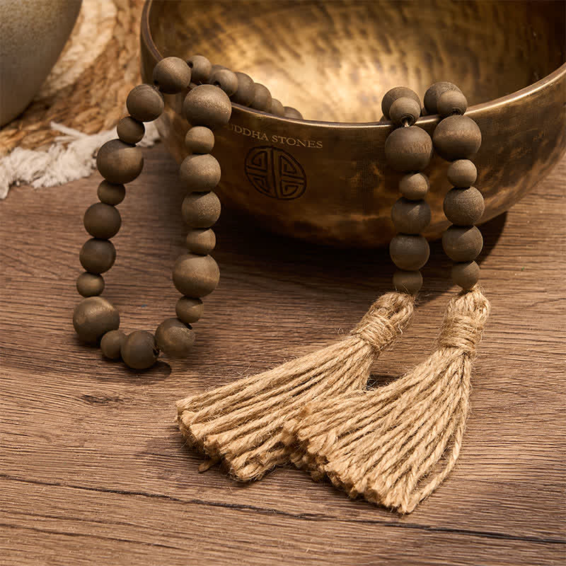 Buddha Stones Décoration suspendue rustique en perles de bois à double pompon pour un mode de vie conscient - image 5