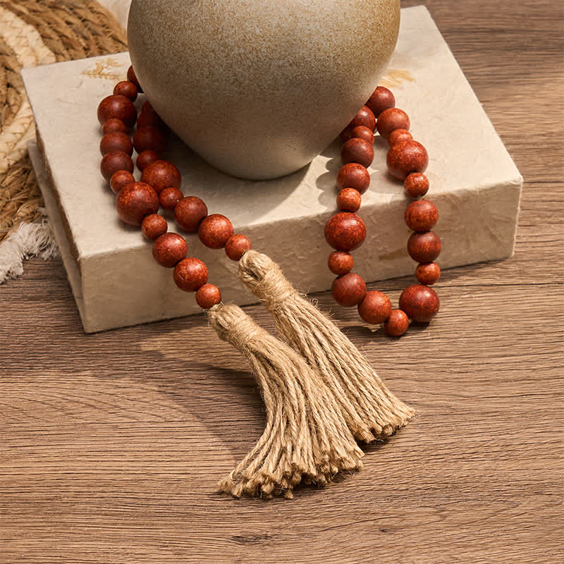 Buddha Stones Décoration suspendue rustique en perles de bois à double pompon pour un mode de vie conscient - image 12