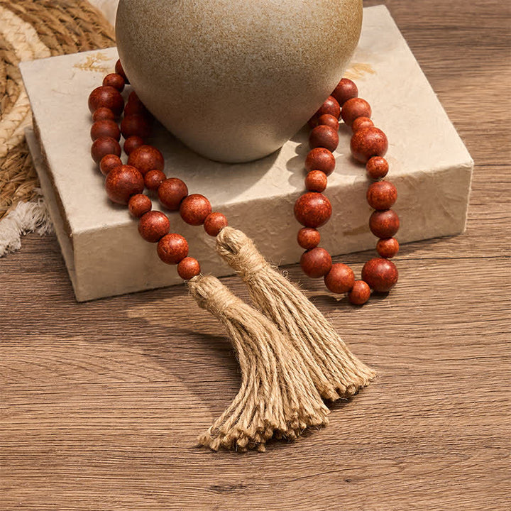Buddha Stones Décoration suspendue rustique en perles de bois à double pompon pour un mode de vie conscient - image 12