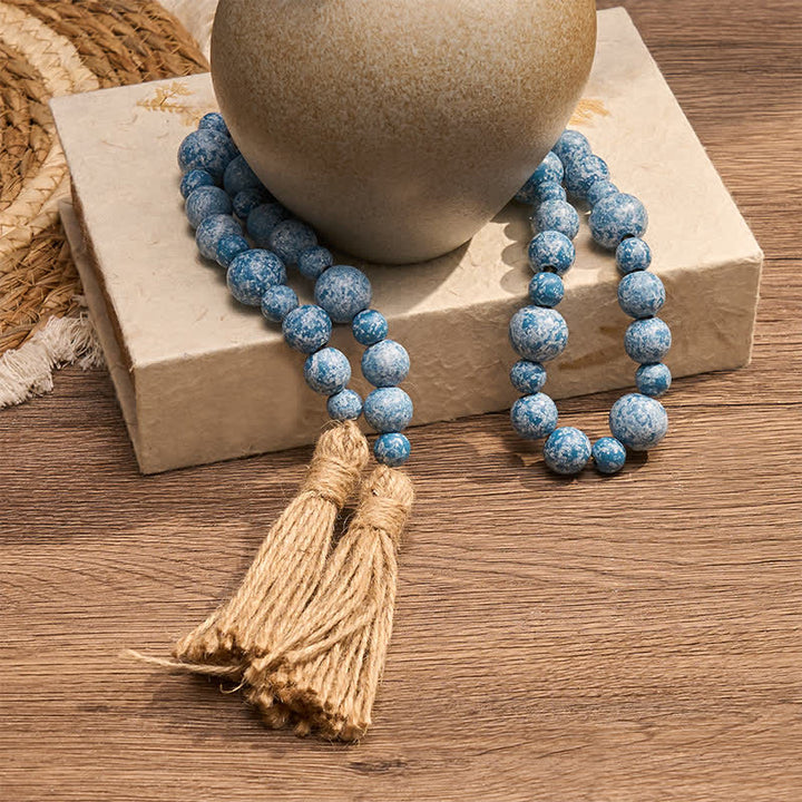 Buddha Stones Décoration suspendue rustique en perles de bois à double pompon pour un mode de vie conscient - image 20