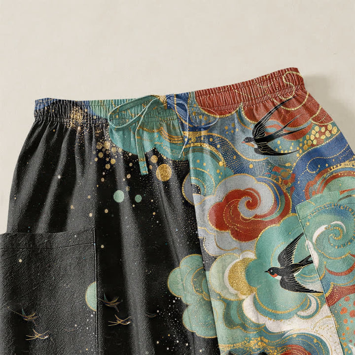 Buddha Stones Pantalon harem pour femme en coton à motif nuage de phénix oriental et taille élastique avec poches latérales - image 5